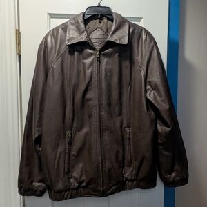 Preston & York Vintage Dark Brown Leather Bomber Jacket Size Medium